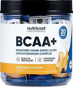 Nutricost BCAA+ Hydration Peach Mango Flavor (20 Stickpacks) - Aminoácidos de cadena ramificados con complejo de hidratación - Gluten-Free, Non-GMO
