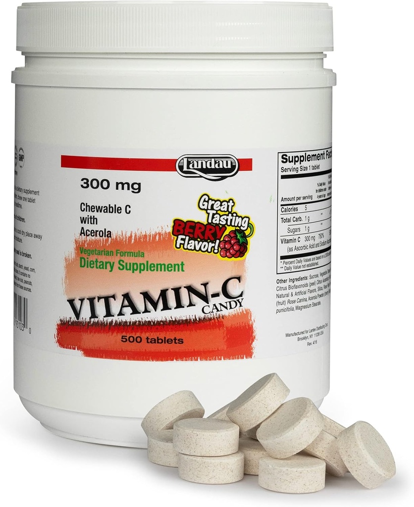 Landau Chewable Vitamina C Candy 300 Mg. Great Tasting Berry Flavor - 500 CHW