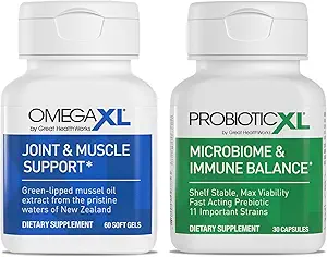 OmegaXL Powerful Joint and Muscle Support Supplement (60 Count) " Probiotic XL - PreforPro, DE111, Shelf Stable - Promote Healthy Gut Flora Growth (30 Veggie caps)