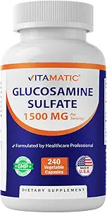 Vitamatic Glucosamine Sulfate Supplement, 1500mg, 120 Servings, 240 Capsules