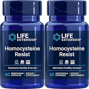 Extensión de la vida Homocysteine Resist, 60 cápsulas vegetarianas (Pack of 2) Vitamin B2, B6 &amp; B12 + Folate - Once-Daily, Non-GMO, Gluten-Free