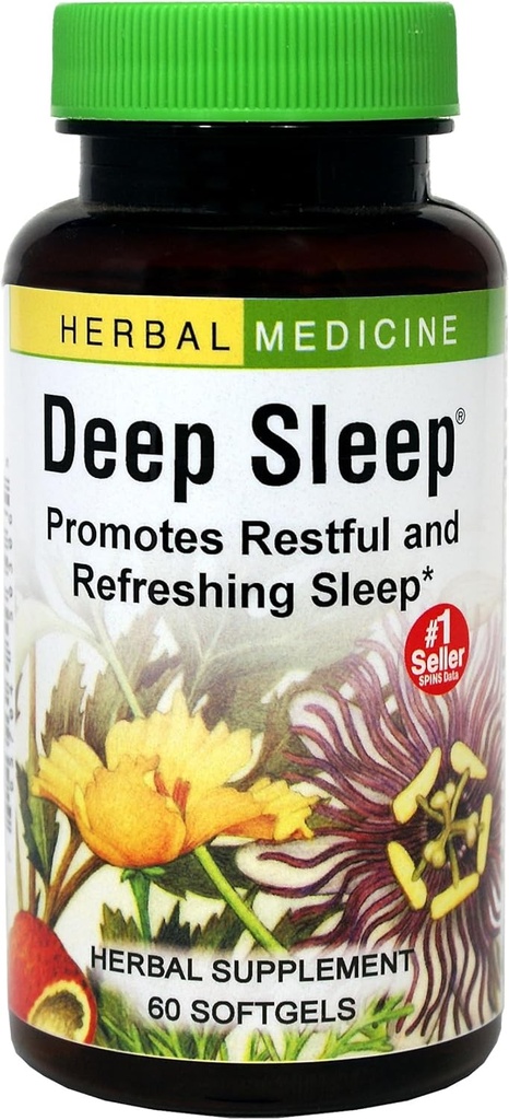 Herbs Etc. Deep Sleep Softgels - Herbal Sleep Support Suplemento - Rest &amp; Calming Support with Passionflower, Chamomile & Lemon Balm - 60 Softgels (60 Servings)