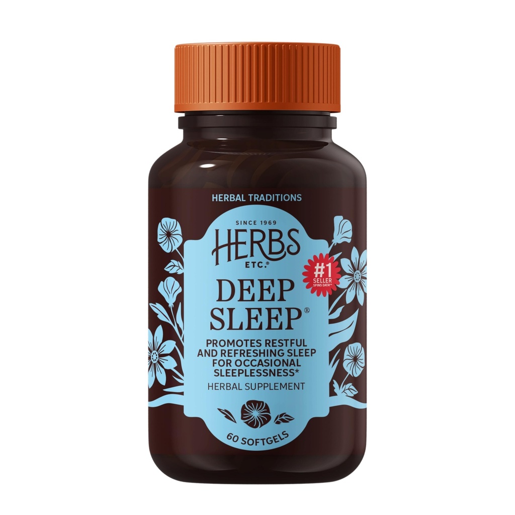Herbs Etc. Deep Sleep Softgels - Herbal Sleep Support Suplemento - Rest &amp; Calming Support with Passionflower, Chamomile & Lemon Balm - 60 Softgels (60 Servings)