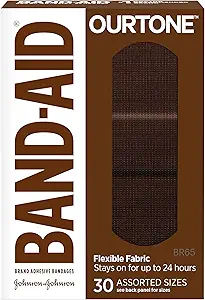 Band-Aid Brand Ourtone Adhesive Bandages, Flexible Protection & Care of Minor Cuts & Scrapes, Quilt-Aid Pad for Painful Wounds, BR65, Assorted Sizes, 30 ct