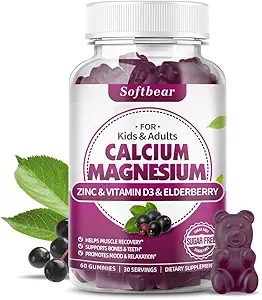 softbear Calcio Magnesio Zinc Gummies para Adultos &amp; Niños, Suagr-Free Calcium Magnesium Zinc Vitamin D3 Suplemento para Bone Strength &amp; Immune Health, Mango Flavor 120 Cuenta