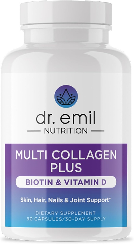 DR. EMIL NUTRITION Multi Collagen Peptides Plus Biotina y Vitamina D - Suplementos de biotina y colágeno para la piel del cabello y las uñas - píldoras de biotina para el crecimiento del cabello