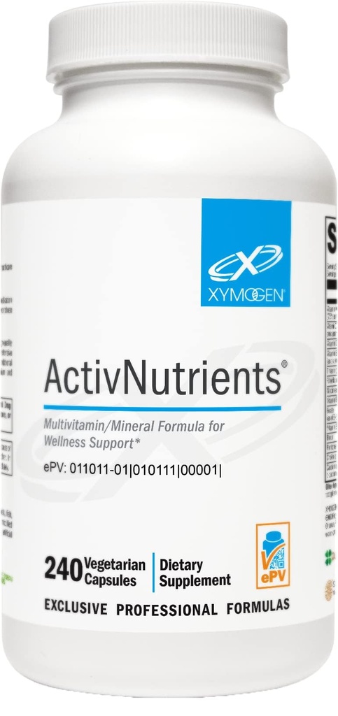 XYMOGEN ActivNutrients with Iron and Copper - Multivitamin Multimineral for Wellness, Immune, Energy and Mood Support - Minerales Chelated + Vitaminas B activas con Folate (240 cápsulas)