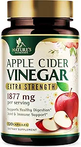 Manzana de vinagre cápsulas 1877mg - Extra Strength Detox &amp; Cleanse with Vitamin D & Zinc - Premium ACV Pills with Joint Natural Digestion & Immune Support - Suplemento vegetariano - 120 cápsulas