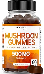 Mushroom Gummies 10 en 1 Blend (60 Gummies con Lions Mane, Cordyceps, Reishi &amp; More Functional Mushrooms) Focus &amp; Brain Gummy Mushroom Suplemento - Vegan Safe & Third Party Tested - USA Made