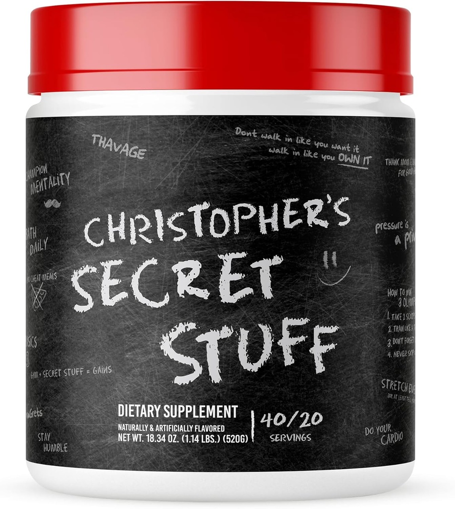 RAW Christopher's Secret Stuff Pre Workout Powder, Thavage (Tastes Like Winning) - Chris Bumstead CBUM Preworkout Supplement for Men &amp; Women - Working Out, Hydration & Energy - 40 Servings