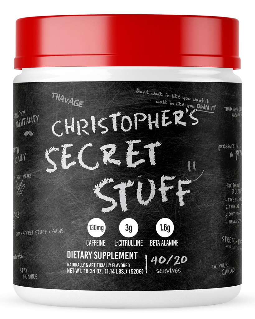 RAW Christopher's Secret Stuff Pre Workout Powder, Thavage (Tastes Like Winning) - Chris Bumstead CBUM Preworkout Supplement for Men &amp; Women - Working Out, Hydration & Energy - 40 Servings