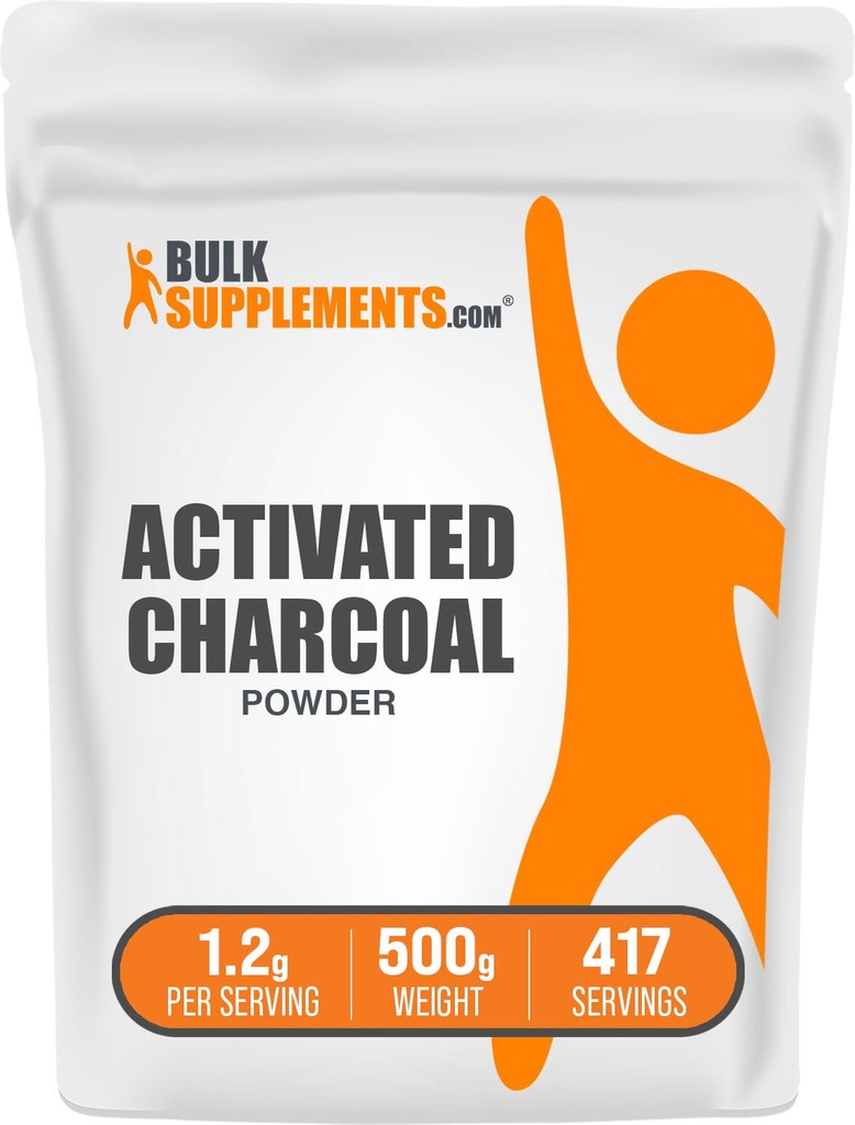 BulkSupplements.com Polvo de carbón activado - de carbón de coco, para blanqueamiento de dientes - Vegan &amp; Gluten Gratis, 1.2g por ser, 500g (1.1 lbs) (Pack de 1)
