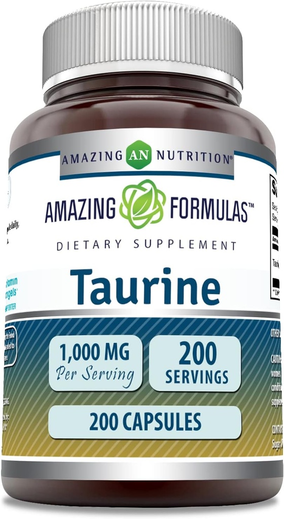 Amazing Formulas Taurine 1000 Mg per Serving 200 Capsules Amino Acid Suplemento ← No Gluten Free ← Made in USA