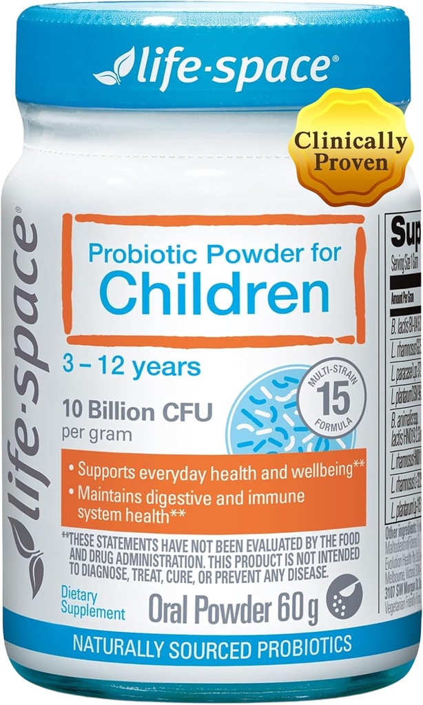 Probiótico de vida para niños de 3 a 12 años, 10 millones de francos CFU & Multi Strain, mejorar la competencia para aliviar el pico, aumentar la salud digestiva &amp; inmuno, apoyar la salud general de los niños, 60 gramos