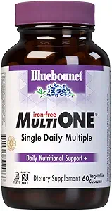 Bluebonnet Nutrition Multi One (libre de hierro) cápsulas vegetales para espectro completo múltiple, vitaminas B, salud general, sin gluten, sin leche, kosher, 60 cápsulas vegetales, 2 mes de suministro