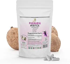 100 Caps Pueraria Mirifica White Extract Powder, 100% 10:1 Potent, Organic, 1,000mg Per Servings, Non GMO from Thailand, Premium Quality, Vegan
