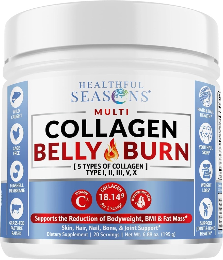 Multi Collagen Powder con Tipos I, II, III, V, X - Suplemento de Gestión de Peso con Vitamina C &amp; Ácido Hialurónico – Soporta la piel, el cabello, las uñas, el metabolismo, la salud mixta &amp; muscular – 20 servicios (1)
