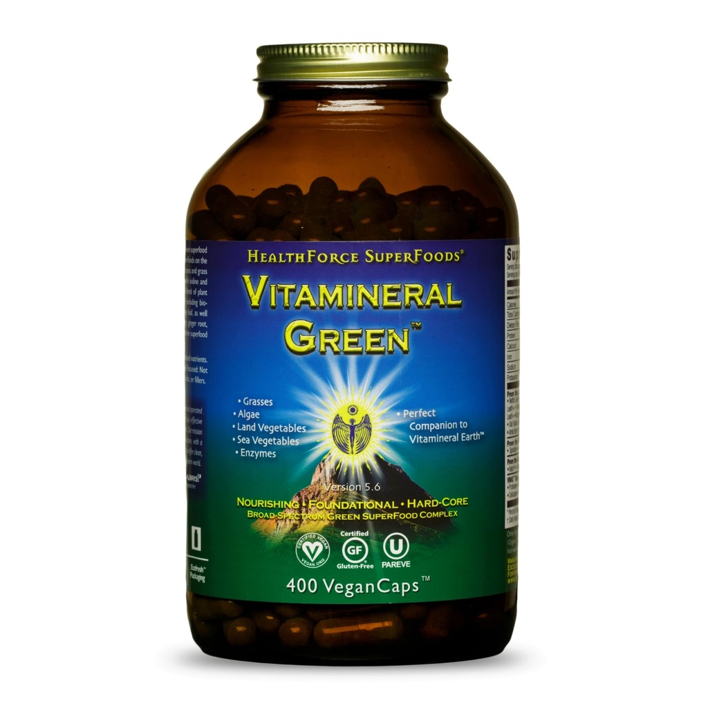 SUPERFOODES DE HEALTHFORCE Vitamineral Green - Suplemento mineral para el soporte tiroideo inmuno - Suplemento verde de polvo con ingredientes de la tierra - libre de gluten &amp; Vegan - 400 cápsulas