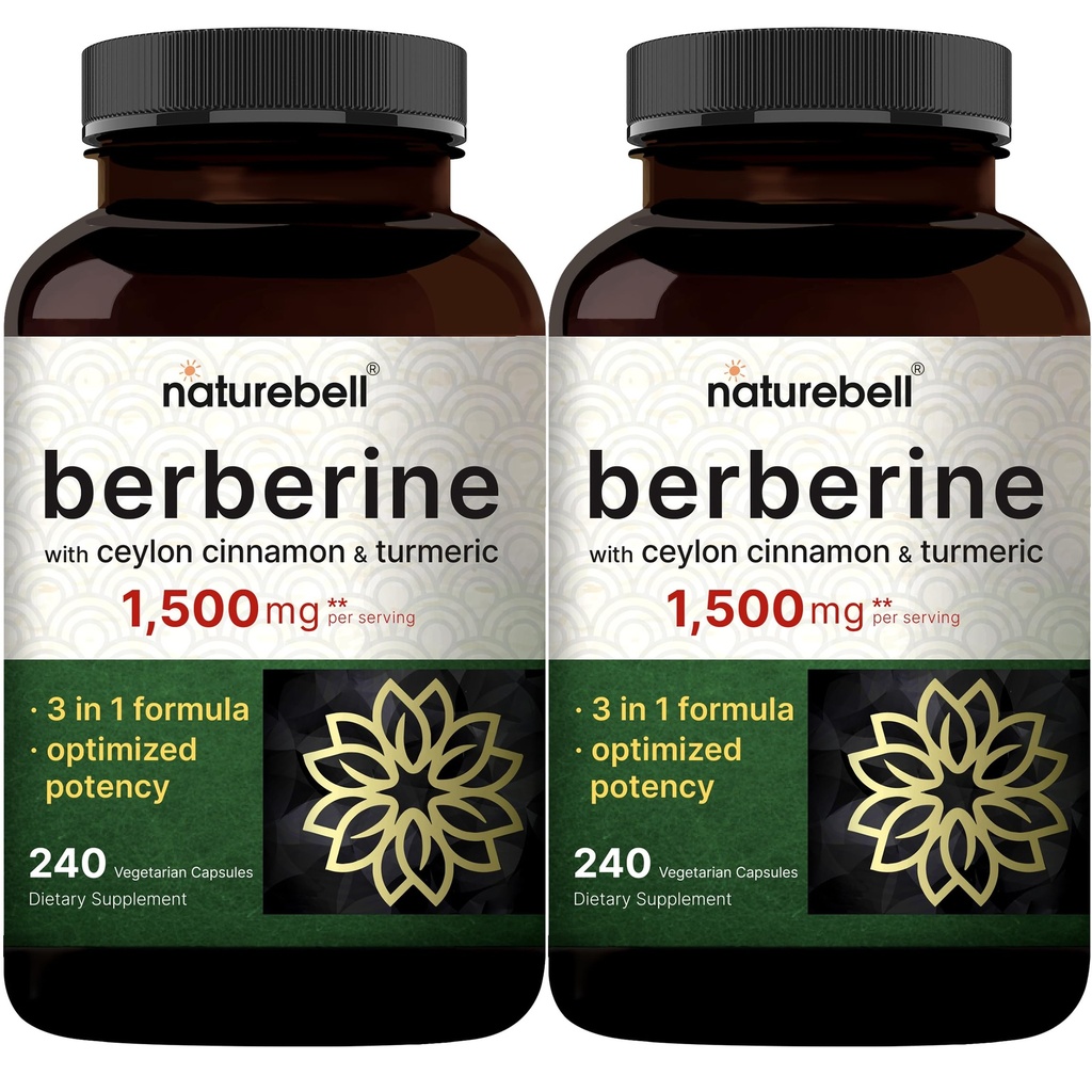 Suplemento de bereberina 1,500 mg con canela de Ceillón " Turmeric Root, 480 cápsulas de verduras (2 Pack) Silencio 97% Pure Berberine HCL ← Soporta Niveles de azúcar equilibrados " Heart Health " Vegan, Non-GMO