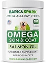 BARK&SPARK Omega 3 for Dogs - 180 Fish Oil Treats for Dog Shedding, Skin Allergy, Itch Relief, Hot Spots Treatment - Joint Health - Skin and Coat Supplement - EPA & DHA Fatty Acids - Salmon Oil