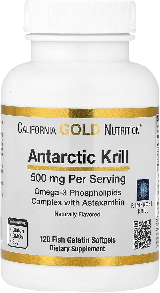 California Gold Nutrition Antártico Krill Oil, Ultra-High Omega-3 con Astaxanthin, Fresa Natural " Lemon Flavor, No GMO, Gluten Free, 500 mg, 120 Fish Gelatin Softgels, 2 Pack