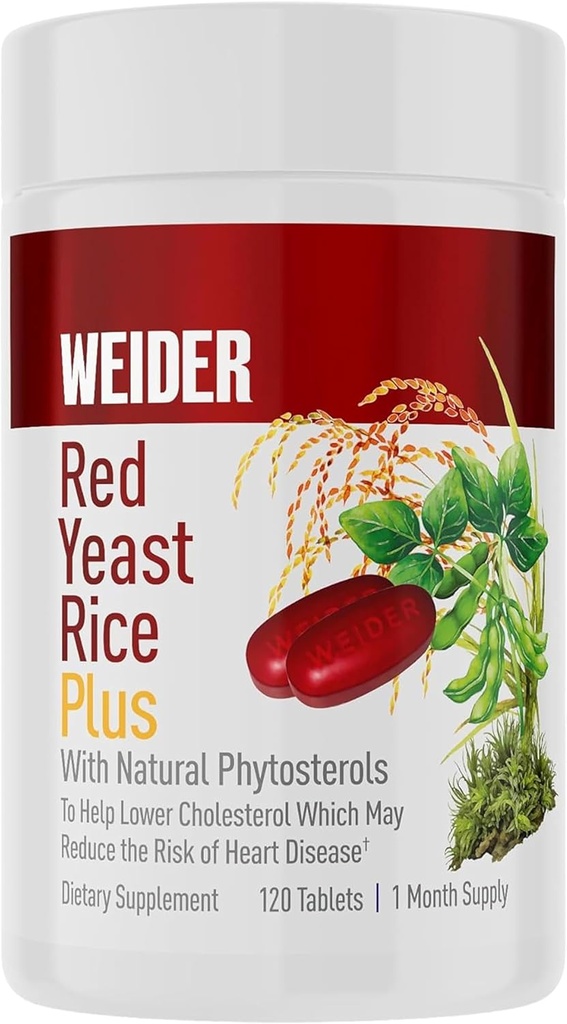 Weider Red Yeast Rice Plus 1200mg, con 850mg de Phytosterols naturales, Gluten Free, One Month Supply