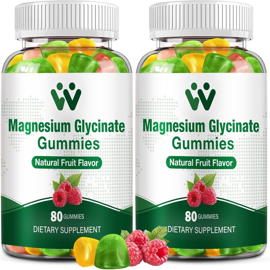 Magnesio Glycinate Gummies 400 - Suplemento Magnesio para el sueño,Estrés &amp; Masculino Alivio de Magnesio Apaciguador para adultos y niños con vitamina D, B6 Fruit Flavor, Vegan, 2 Packs