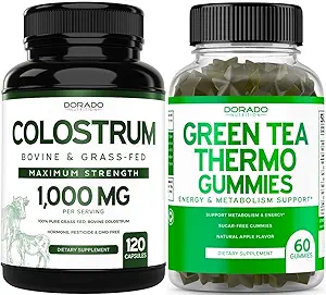 Green Tea Fat Burner Weight Pérdida (60 Gummies) - Appetite Suppressant Weight Pérdida Suplemento para Hombres y Mujeres y Colostrum (120 Conde) Bovine Colostrum Capsules Suplementos - Vegan Safe &amp; Made in USA
