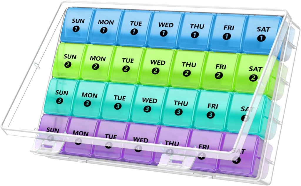 DANYING XL Monthly Pill Organizer 1 Time a Day with Dust-Proof Case, Extra Large 4 Weeks Pill Box Once a Day, 28 Days Pill Container 1 Por día, Weekly Vitamin Case, Daily Medicine Organizer