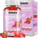 Complejo de magnesio de 900 mg 65 Raspberry Gummies, Magnesio libre de azúcar Glycinate & L-Threonate suplemento de potasio con vitamina D, B6, CoQ10 para la relajación