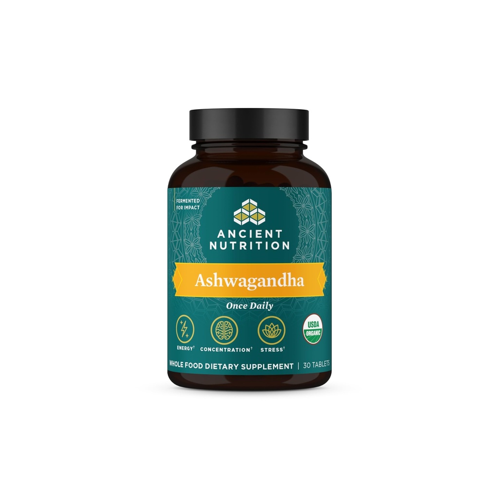 Ancient Nutrition Ashwagandha Tablets, Stress Relief, Supports Energy, Mental Clarity and Concentration, Reduces Fatigue and Anxiousness, Paleo and Keto Friendly, 30 Capsules
