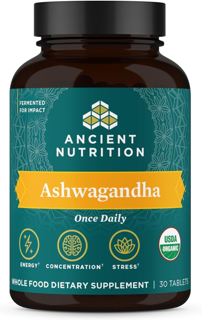La antigua nutrición Ashwagandha Tablets, Stress Relief, Supports Energy, Mental Clarity and Concentration, Reduce la fatiga y la ansiedad, Paleo y Keto Friendly, 30 cápsulas