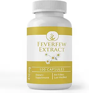 Ingredientes originales puros Extracto feverfew (100 cápsulas) Siempre puro, sin aditivos ni artillería, Lab Verified