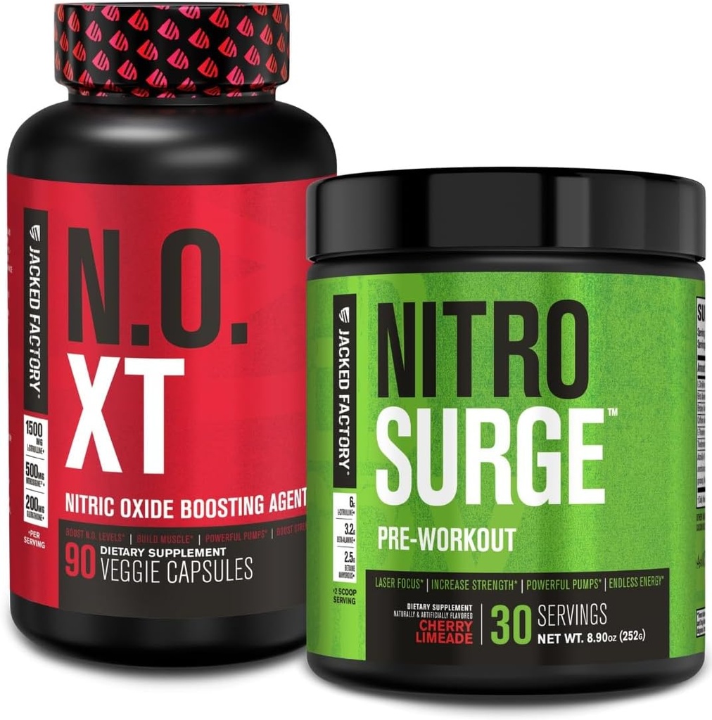 Chaquetas de fábrica Pre Workout Stack - N.O XT Nitric Oxide Booster &amp; NITROSURGE High Energy Pre Workout Fuel