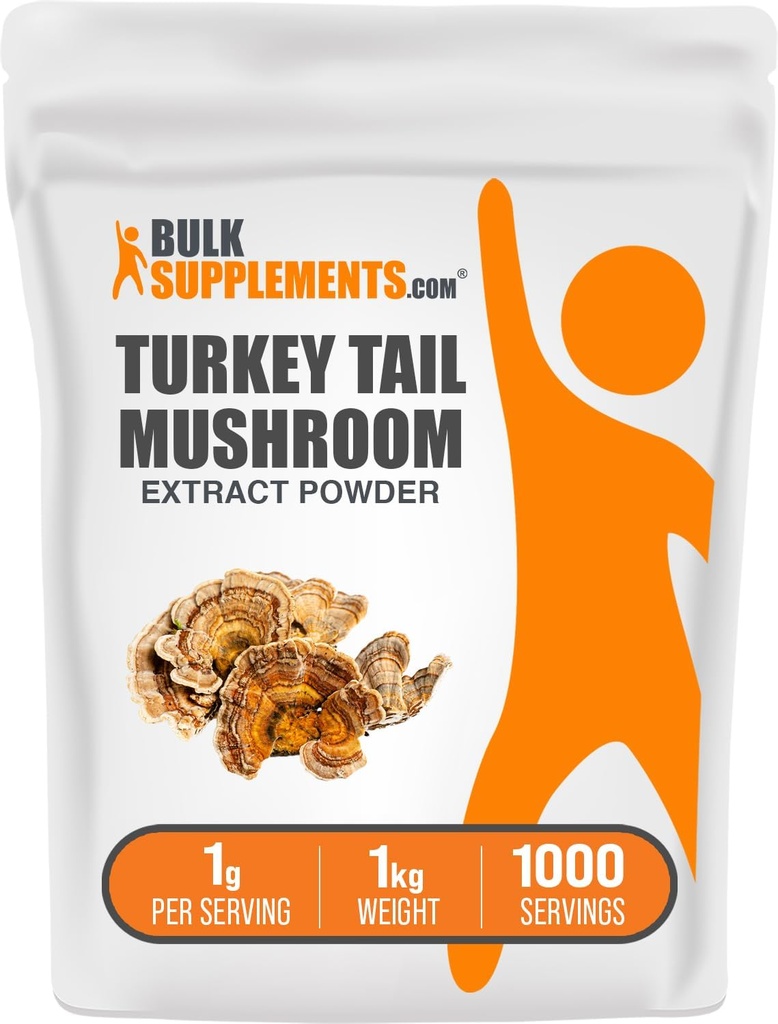 BulkSupplements.com Turquía Tail Mushroom Extract Powder - Coriolus Versicolor Extract, Mushroom Supplement - Vegan & Gluten Free, 1g per Serving, 1kg (2,2 libras) (Pack of 1)