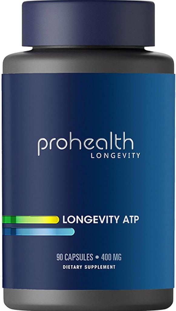 ProHealth Longevity ATP - 400 mg X 90 Servings, PeakATP Patented Pure ATP to Maintain Cellular Energy, Muscle Strength, and Cognitive Function, Supports Heart Health & Metabolic Efficiency