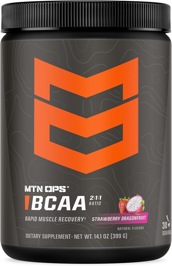 MTN OPS BCAA 2:1:1 Aminoácidos Suplemento Polvo para la recuperación rápida del músculo " Reparación con cero azúcar " Gluten Free (30-Serving Tub, Strawberry Dragonfruit)