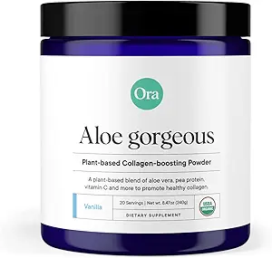 Ora Organic Vegan Collagen-Boosting Powder for Women and Men - Hair, Skin, & Nails Support - Bamboo Silica, Plant-Based Protein, Organic Vitamin C, Aloe Vera - Vanilla Flavor, 20 Servings