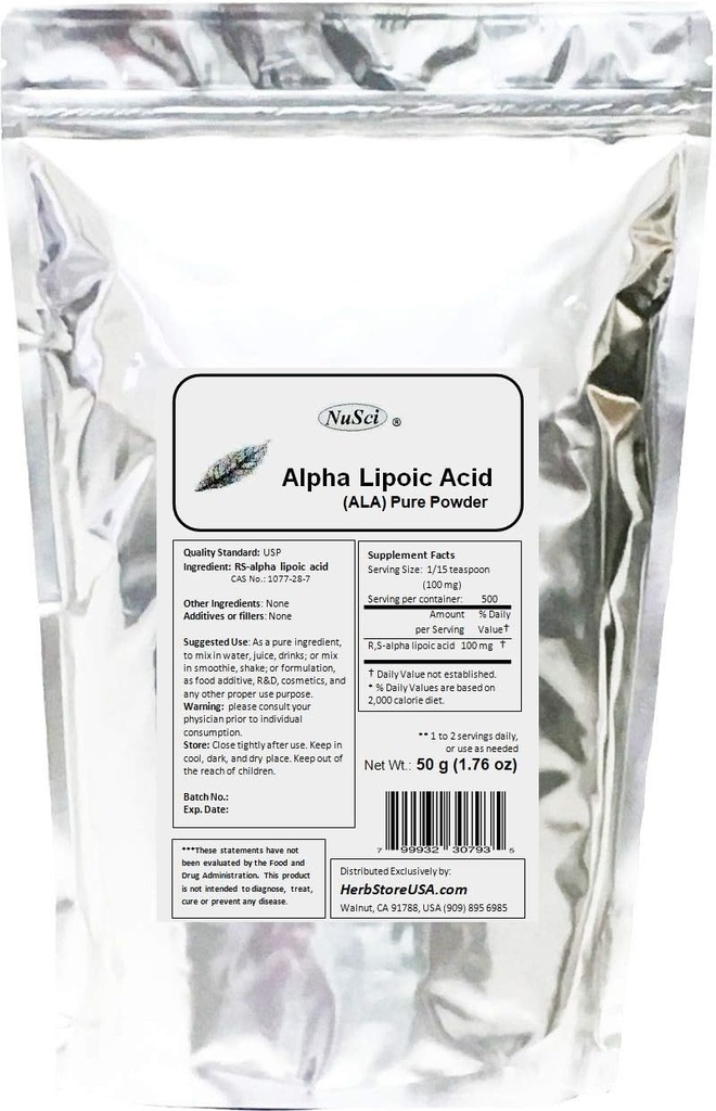 Pólvora de ácido lipoico pura ALA RS- Alpha (50 gramos (1,76 oz))