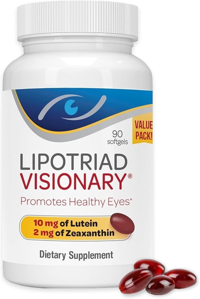 Lipotriad Visionary Eye Vitamins - 90 Capsules - Lutein and Zeaxanthin Supplements with Other AREDS2 Ingredients for Age-Related Vision Support