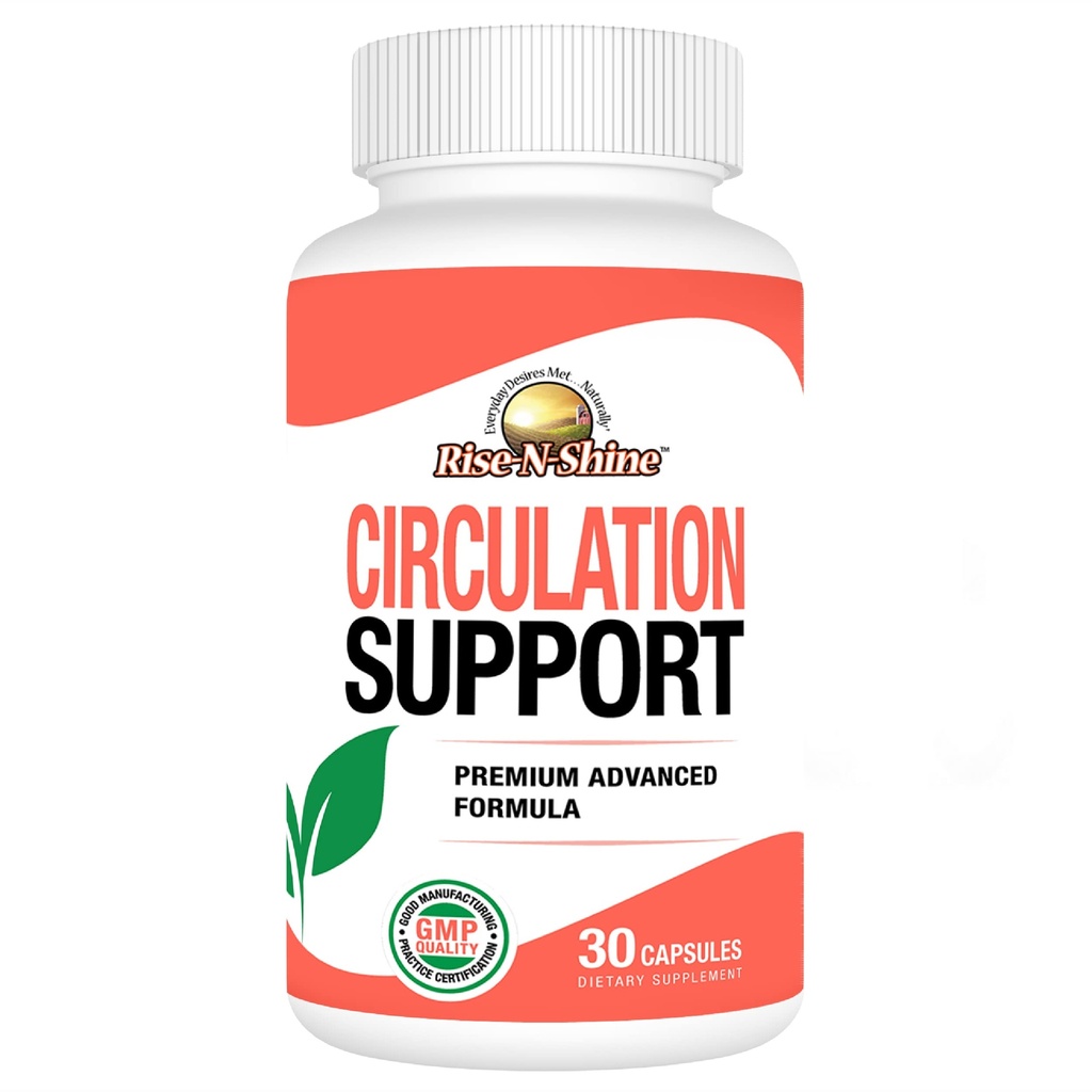 Rise-N-Shine Circulation Support Supplement with Hawthorn Extract, Ginger Root, L-Arginine &amp; More 30 Count