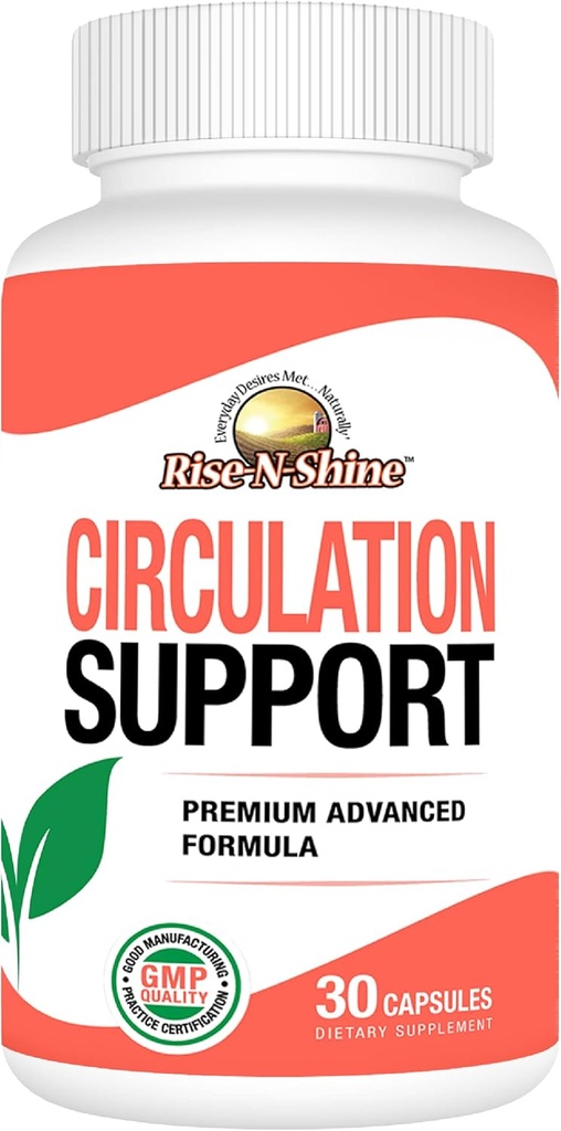 Rise-N-Shine Circulation Support Supplement with Hawthorn Extract, Ginger Root, L-Arginine &amp; More 30 Count