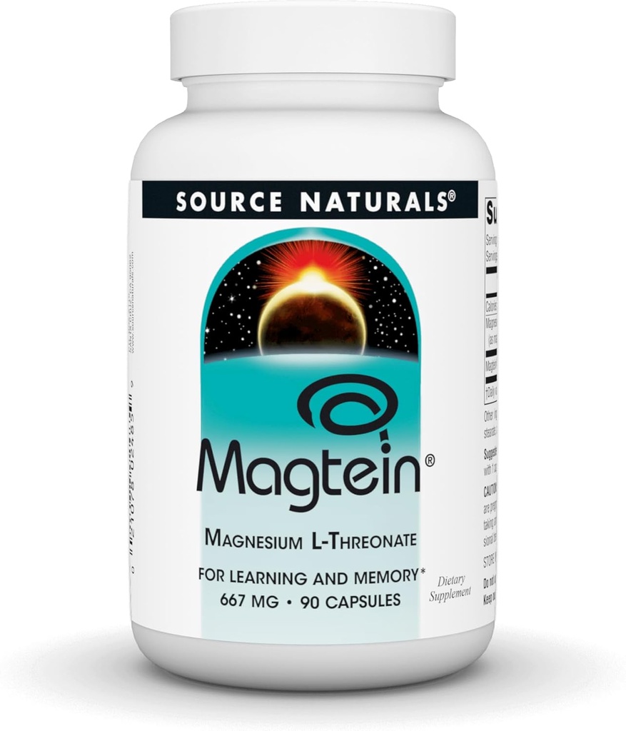 Source Naturals Magtein Magnesium L-Threonate 667mg Supports Focus, Mood, Healthy Memory, Cognitive Function, Sleep* - 90 Capsules