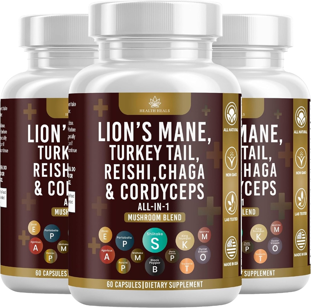 Mushroom Suplemento con la Mane de León Turquía Tail Reishi Cordyceps Chaga Marshmallow Root - 180 Conde