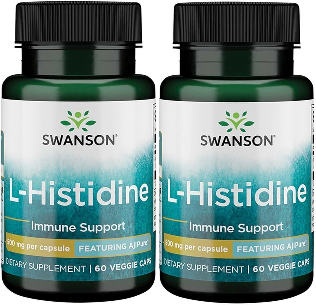 Swanson L-Histidine - Featuring Ajipure 500 mg 60 Veg Caps (2 Pack)