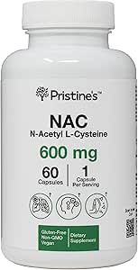 PriSTINE'S N-Acetyl L-Cysteine (NAC) Inmunity, Lung, " Liver Support Supplement Capsules - 600MG 60 Day Supply - Potent Antioxidant - Vegan, Gluten Free, Non GMO