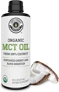 MCT Oil Organic - C10 C8 MCT Oil for Sustained Mental Energy & Focus Support - MCT Oil Organic For Coffee, Smoothies, > Más - Palm Free Vegan Keto & Paleo Friendly 16 Fl Oz - Non-GMO - Aceite De Coco