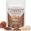 Café de setas, 11 setas orgánicas más Adaptógenos &amp; Probióticos, con Mane de león, Chaga, Reishi, Complejo Cordyceps, Café instantáneo para Focus, Energía, Gut, Digestión, Inmunidad - 5.3oz