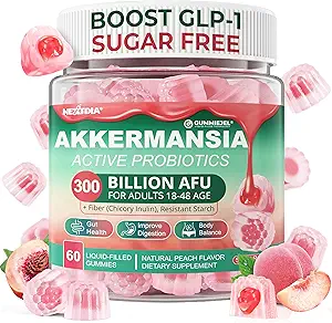 Akkermansia Probiotics Gummies with Prebiotics Fiber, 300 Billion AFU Akkermansia Muciniphila, with Polyphenol Fruits, Resistant Starch, Vitamina A D3 B2 for Metabolism, Digestive & Gut Health, 1Pack