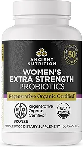 Probióticos certificados orgánicos antiguos de nutrición para mujeres, Probióticos Extra fuerza femenina, Digestión saludable y funcionamiento del sistema inmunológico, 25 millones de UF* por servicio, 60 cuenta